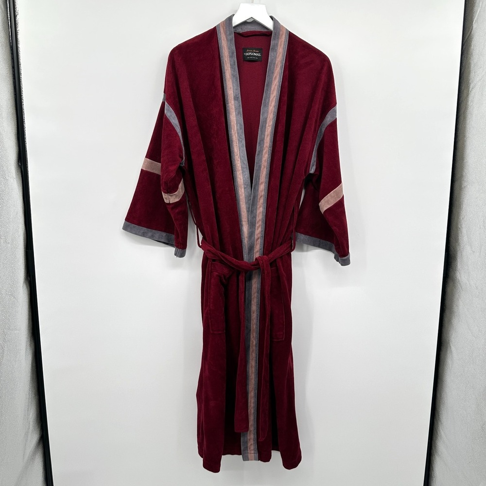 Vintage Diplomat After Hours‎ Velour Robe One Size Belted Pockets Old Money